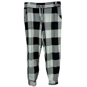 Buffalo Plaid Pajama Pants M Sleepwear Black White Checkered Drawstring Waist